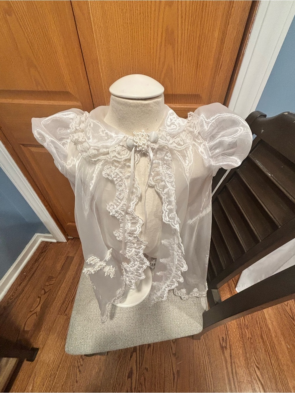 Sheer Lace-Trim White Girls' Dressy Top